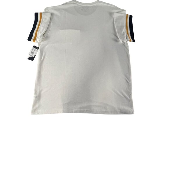 G-Net Mens XL White T-Shirt With Striped Sleeves Button Pocket Oversized Casual - Picture 4 of 9